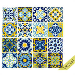 Adesivo para Azulejo Lisboa 15x15cm com 16 Peças Azul E Amarelo - Dona Cereja