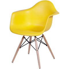 Cadeira Eames com Braços E Base de Madeira Amarela - Ór Design