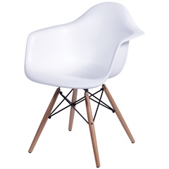 Cadeira Eames com Braços E Base de Madeira Branca - Ór Design