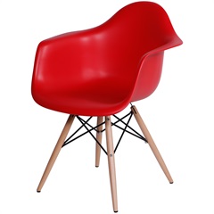Cadeira Eames com Braços E Base de Madeira Vermelha - Ór Design