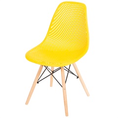 Cadeira Eames com Furos E Base de Madeira Amarela - Ór Design