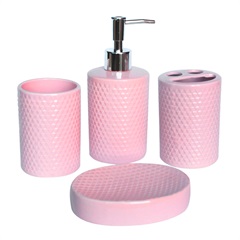 Conjunto de Acessórios para Banheiro em Cerâmica com 4 Peças Rosa - Casanova
