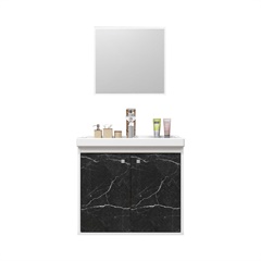 Conjunto de Gabinete para Banheiro em Mdf Aster 52cm Branco E Marmorizado Preto - Cerocha