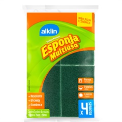 Esponja Multiuso Dupla Face com 4 Unidades Amarelo E Verde - Alklin