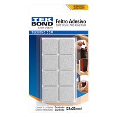 Feltro Adesivo Quadrado 22mm com 16 Unidades Branco - Tekbond