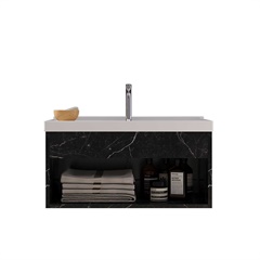 Gabinete para Banheiro em Mdf Beta 64cm Branco E Marmorizado Preto - Cerocha