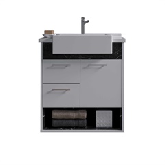 Gabinete para Banheiro em Mdf Delta 58cm Branco E Marmorizado Preto - Cerocha