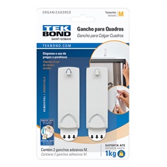 Gancho Adesivo para Quadros Retangular Branco M - Tekbond