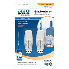 Gancho Adesivo Zafira 1 Retangular Branco M - Tekbond