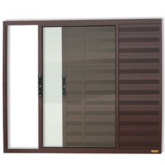 Janela Veneziana de Correr com 3 Folhas sem Grade em Alumínio Confort 100x150cm Corten