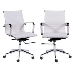 Kit 2 Cadeiras de Escritório Esteirinha Baixa Branco Base Rodízio 105cm - Ór Design
