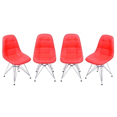 Kit 4 Cadeiras Dkr Botone Vermelha E Base Cromada 83cm - Ór Design