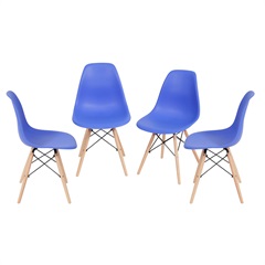 Kit 4 Cadeiras Eames Dkr Pc Azul Escuro Base de Madeira 80,5cm - Ór Design