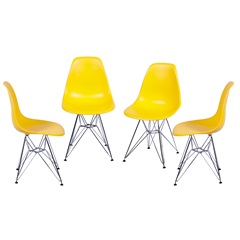 Kit 4 Cadeiras Eames Dkr Pp Amarelo Base Cromada 80,5cm - Ór Design
