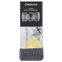 Kit Cortina E Tapete para Banheiro Folhas 180x180cm Amarelo E Cinza - Casanova