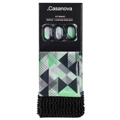 Kit Cortina E Tapete para Banheiro Triângulos 180x180cm Preto E Verde - Casanova