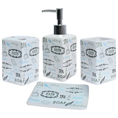 Kit de Acessórios para Banheiro em Cerâmica com 4 Peças Branco E Azul  - Casanova