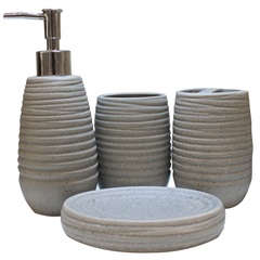 Kit de Acessórios para Banheiro em Cerâmica com 4 Peças Cinza