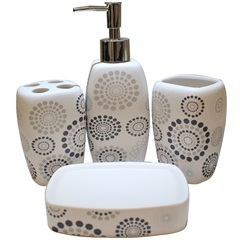 Kit de Acessórios para Banheiro em Cerâmica com 4 Peças Mandalas - Casanova