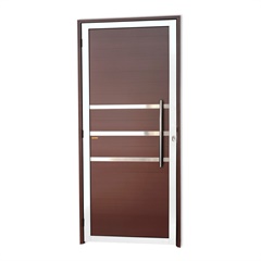 Porta de Giro Direita Friso Super 25 com Lambri e Puxador em Alumínio 210x80cm Mix Corten