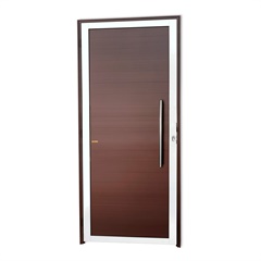 Porta de Giro Direita Super 25 com Lambri e Puxador em Alumínio 210x90cm Mix Corten