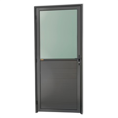 Porta de Giro Direita Super 25 com Lambri E Vidro Boreal em Alumínio 210x80cm Cinza - Brimak