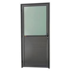 Porta de Giro Direita Super 25 com Lambri E Vidro Boreal em Alumínio 210x90cm Cinza - Brimak