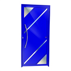 Porta de Giro Esquerda Oasis Super 25 com Lambri E Puxador em Alumínio 210x100cm Azul - Brimak