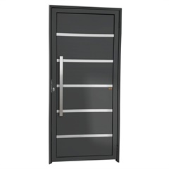 Porta de Giro Esquerda Premium Super 25 com Lambri E Puxador em Alumínio 210x90cm Cinza - Brimak