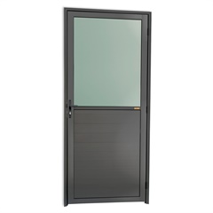 Porta de Giro Esquerda Super 25 com Lambri E Vidro Boreal em Alumínio 210x90cm Cinza - Brimak