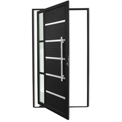 Porta Pivotante Direita com Lambri E Puxador em Alumínio Miraggio 210x120cm Preta - Brimak