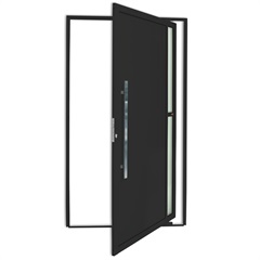 Porta Pivotante Direita com Lambri E Puxador em Alumínio Visione 210x120cm Preta - Brimak