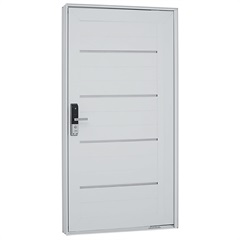 Porta Pivotante Direita com Lambri Horizontal E Fechadura Biométrica Aluminium 223,5x126,2cm Branca - Sasazaki