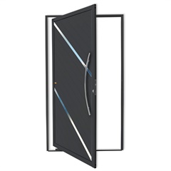 Porta Pivotante Direita Duna Super 25 com Lambri E Puxador em Alumínio 210x120cm Cinza - Brimak