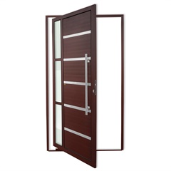 Porta Pivotante Direita Miraggio Super 25 com Lambri E Puxador em Alumínio 210x100cm Corten - Brimak