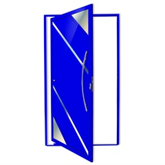 Porta Pivotante Direita Oasis Super 25 com Lambri e Puxador em Alumínio 210x100cm Azul