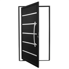 Porta Pivotante Direita Premium Super 25 com Lambri E Puxador em Alumínio 210x100cm Preta - Brimak