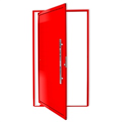 Porta Pivotante Direita Super 25 com Lambri E Puxador em Alumínio 210x100cm Vermelha - Brimak