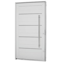 Porta Pivotante Esquerda com Friso, Lambri Horizontal E Puxador Aluminium 243,5x146,2cm Branca - Sasazaki