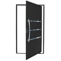 Porta Pivotante Esquerda com Lambri E Puxador em Alumínio Evolution 210x120cm Preta - Brimak