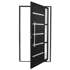 Porta Pivotante Esquerda com Lambri E Puxador em Alumínio Miraggio 210x120cm Preto - Brimak