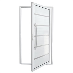 Porta Pivotante Esquerda com Lambri E Puxador em Alumínio Premium 210x100cm Branca - Brimak