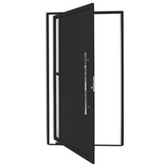 Porta Pivotante Esquerda com Lambri E Puxador em Alumínio Visione 210x100cm Preta - Brimak