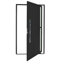 Porta Pivotante Esquerda com Lambri E Puxador em Alumínio Visione 210x120cm Preta - Brimak