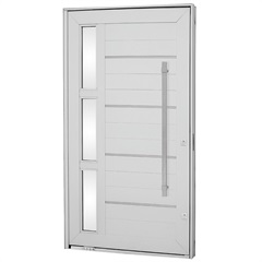 Porta Pivotante Esquerda com Vidro, Lambri Horizontal E Puxador Aluminium 243,5x146,2cm Branca - Sasazaki