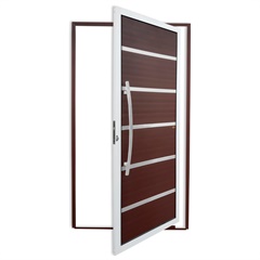 Porta Pivotante Esquerda Premium Super 25 com Lambri E Puxador em Alumínio 210x100cm Mix Corten - Brimak