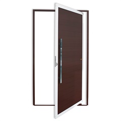 Porta Pivotante Esquerda Super 25 com Lambri E Puxador em Alumínio 210x100cm Mix Corten - Brimak