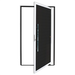 Porta Pivotante Esquerda Super 25 com Lambri E Puxador em Alumínio 210x100cm Mix Preto - Brimak