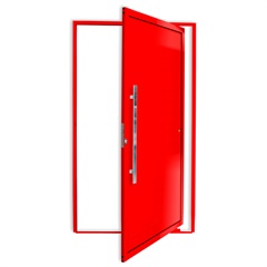 Porta Pivotante Esquerda Super 25 com Lambri e Puxador em Alumínio 210x120cm Vermelha