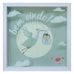 Quadro com Vidro Porta Mensagens Celebração Bem-Vindo 27x27cm Branco - Kapos